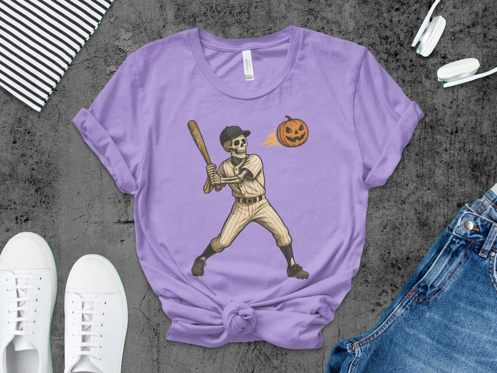 Baseball Player Halloween Pumpkin Skeleton Ghost Boo Spooky T-Shirt