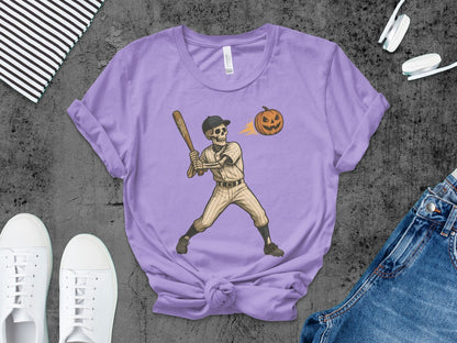 Baseball Player Halloween Pumpkin Skeleton Ghost Boo Spooky T-Shirt