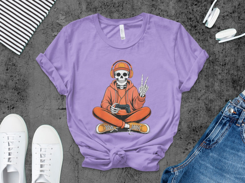 Funny Halloween Skeleton Gamer Video Gaming Spooky controller T-Shirt