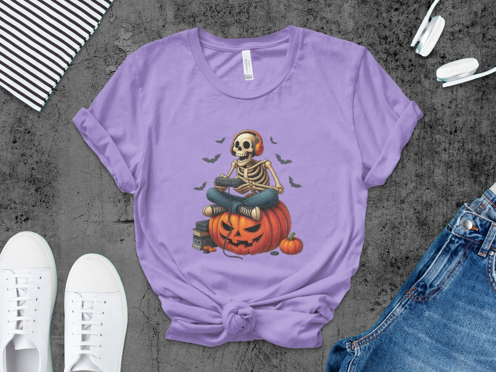 Funny Halloween Skeleton Gamer Video Gaming Spooky controller T-Shirt