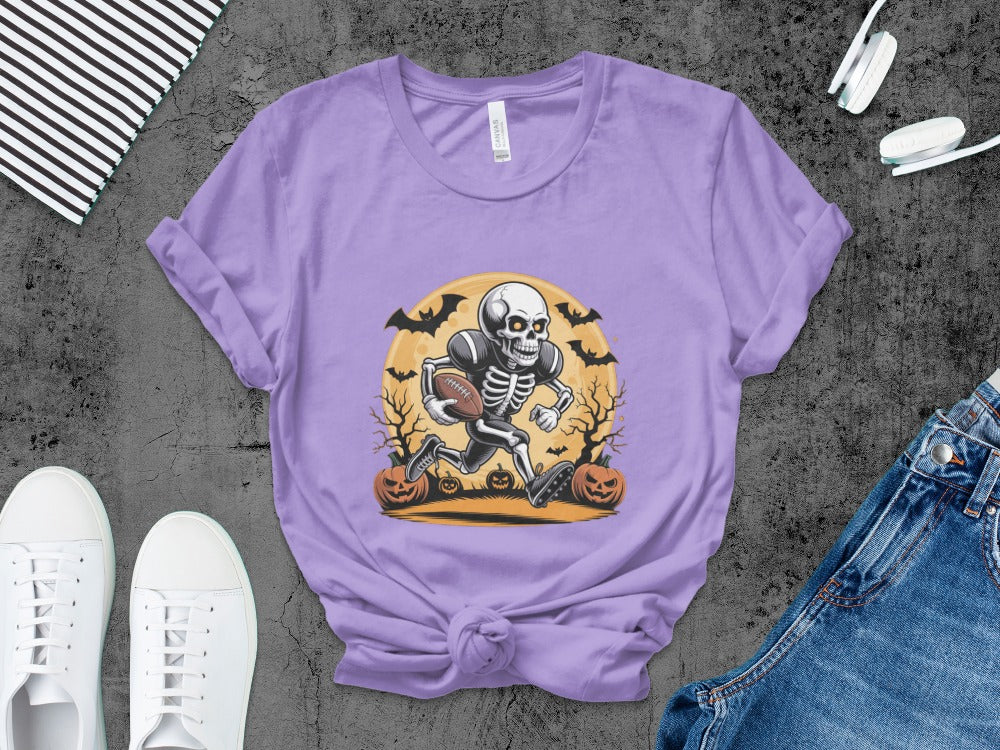 American Football Skeleton Halloween Spooky Sports Football Fan T-Shirt