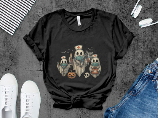 Funny Halloween Nurse Spooky Pumpkin Nursing Boo Crew T-Shirt