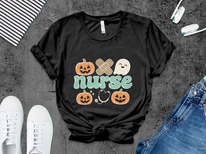 Funny Halloween Nurse Spooky Pumpkin Nursing Boo Crew T-Shirt