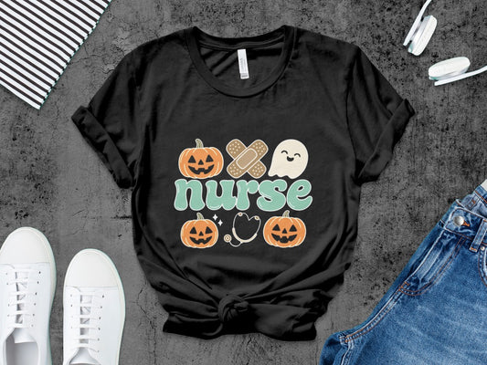 Funny Halloween Nurse Spooky Pumpkin Nursing Boo Crew T-Shirt