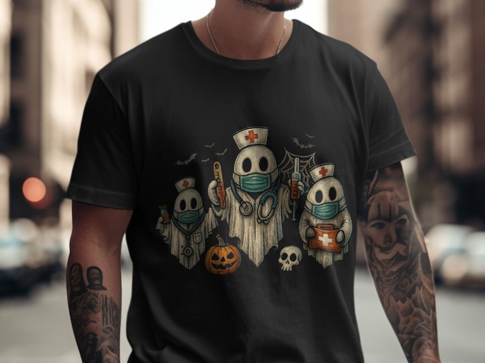 Funny Halloween Nurse Spooky Pumpkin Nursing Boo Crew T-Shirt