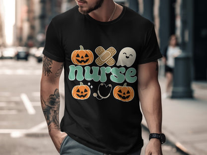 Funny Halloween Nurse Spooky Pumpkin Nursing Boo Crew T-Shirt