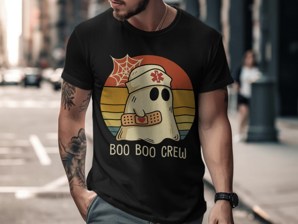 Funny Halloween Nurse Spooky Pumpkin Nursing Boo Crew T-Shirt