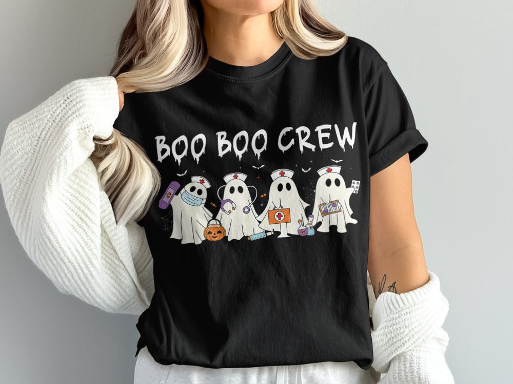 Funny Halloween Nurse Spooky Pumpkin Nursing Boo Crew T-Shirt