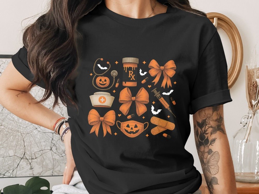 Funny Halloween Nurse Spooky Pumpkin Nursing Boo Crew T-Shirt
