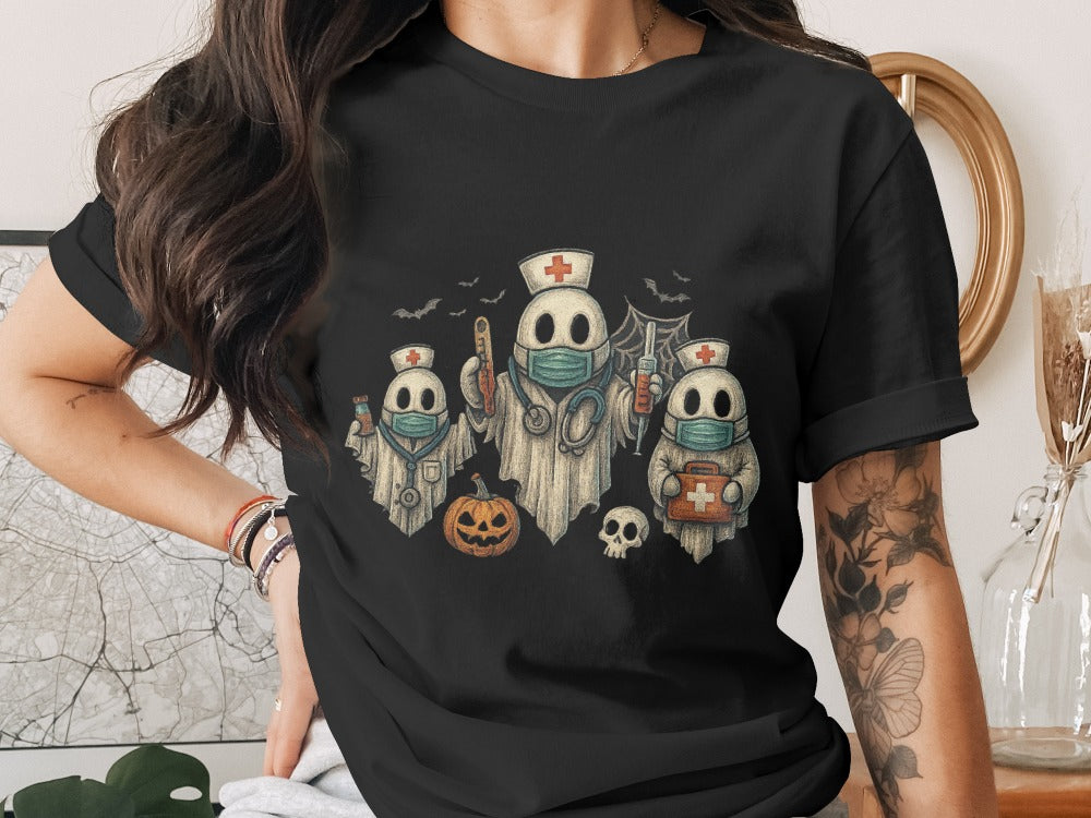 Funny Halloween Nurse Spooky Pumpkin Nursing Boo Crew T-Shirt