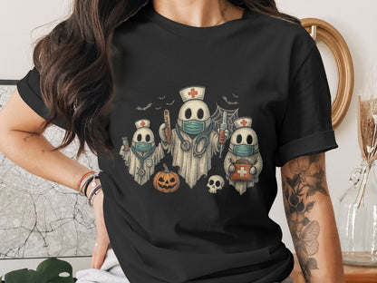 Funny Halloween Nurse Spooky Pumpkin Nursing Boo Crew T-Shirt