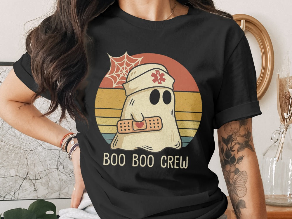 Funny Halloween Nurse Spooky Pumpkin Nursing Boo Crew T-Shirt