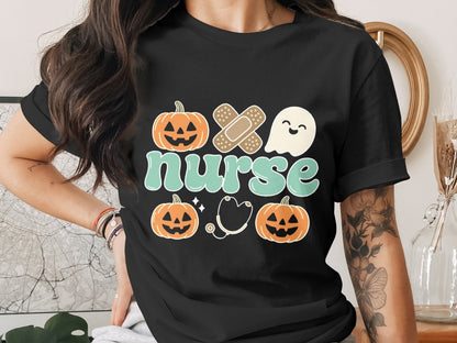 Funny Halloween Nurse Spooky Pumpkin Nursing Boo Crew T-Shirt