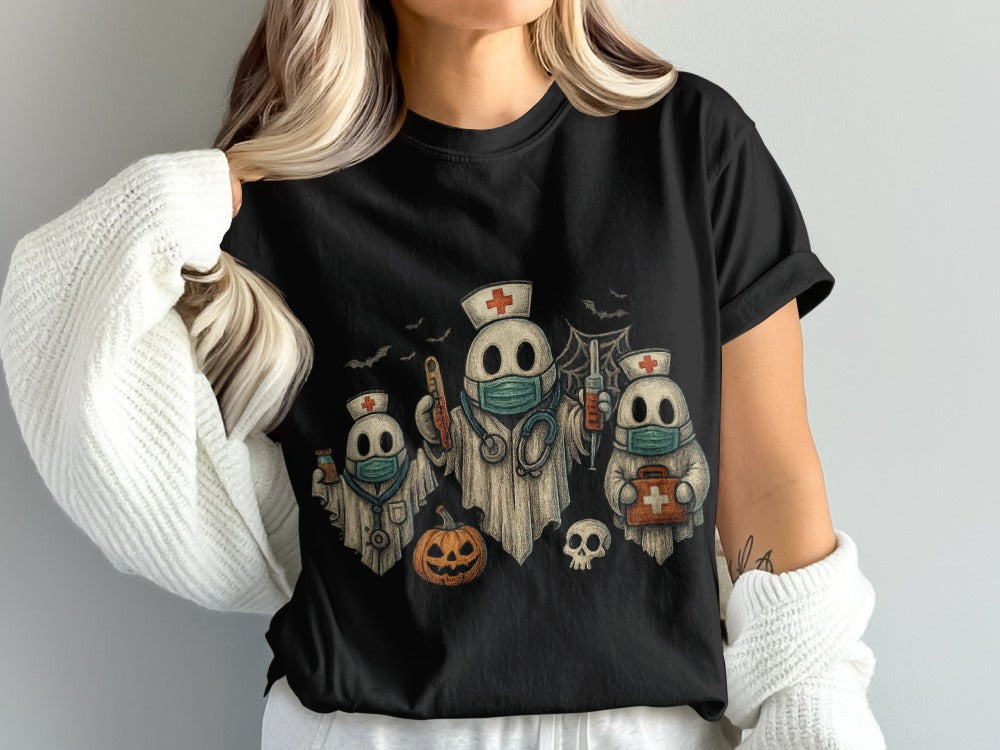 Funny Halloween Nurse Spooky Pumpkin Nursing Boo Crew T-Shirt