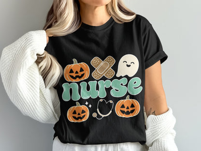 Funny Halloween Nurse Spooky Pumpkin Nursing Boo Crew T-Shirt