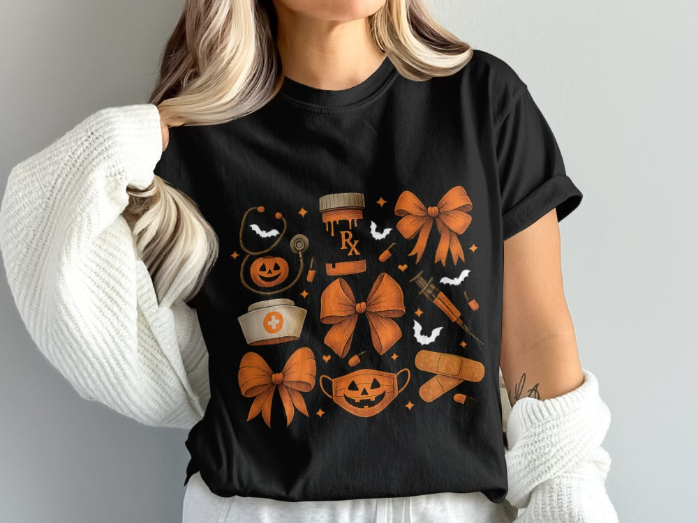 Funny Halloween Nurse Spooky Pumpkin Nursing Boo Crew T-Shirt