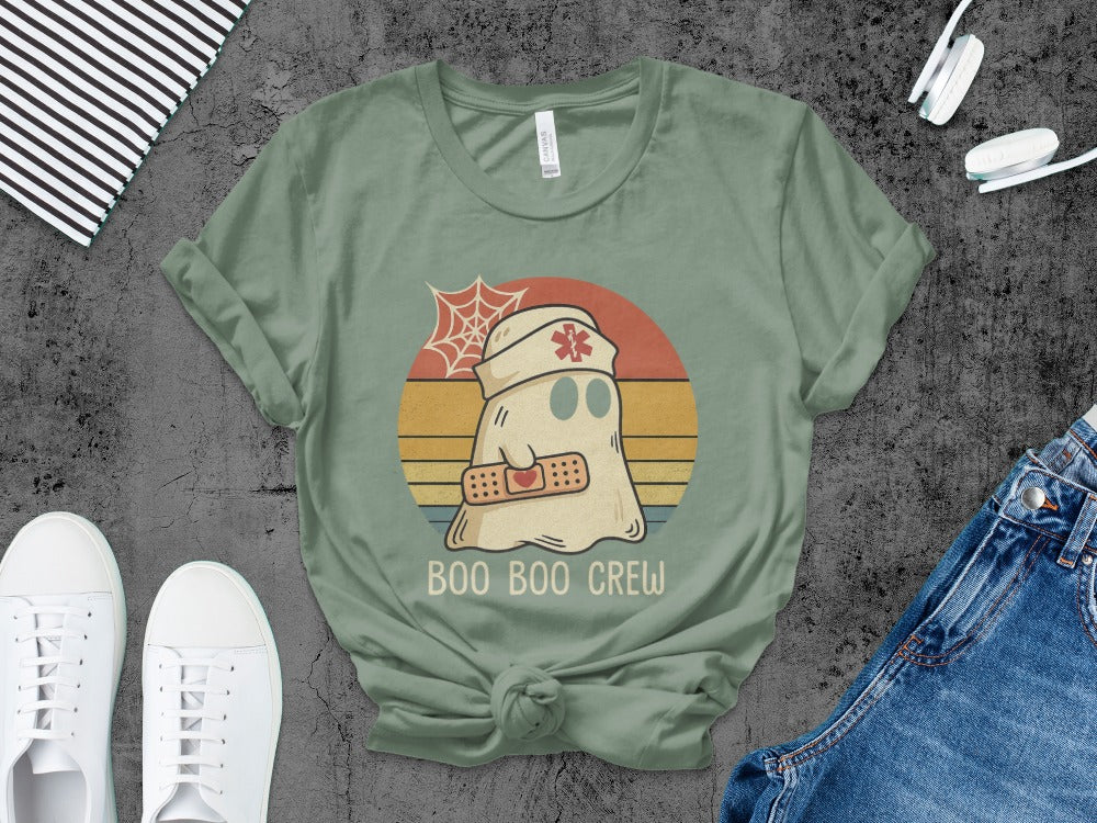 Funny Halloween Nurse Spooky Pumpkin Nursing Boo Crew T-Shirt