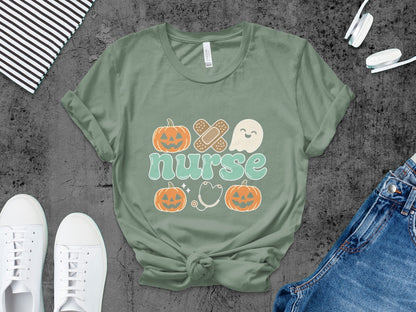 Funny Halloween Nurse Spooky Pumpkin Nursing Boo Crew T-Shirt