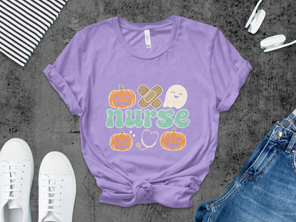 Funny Halloween Nurse Spooky Pumpkin Nursing Boo Crew T-Shirt