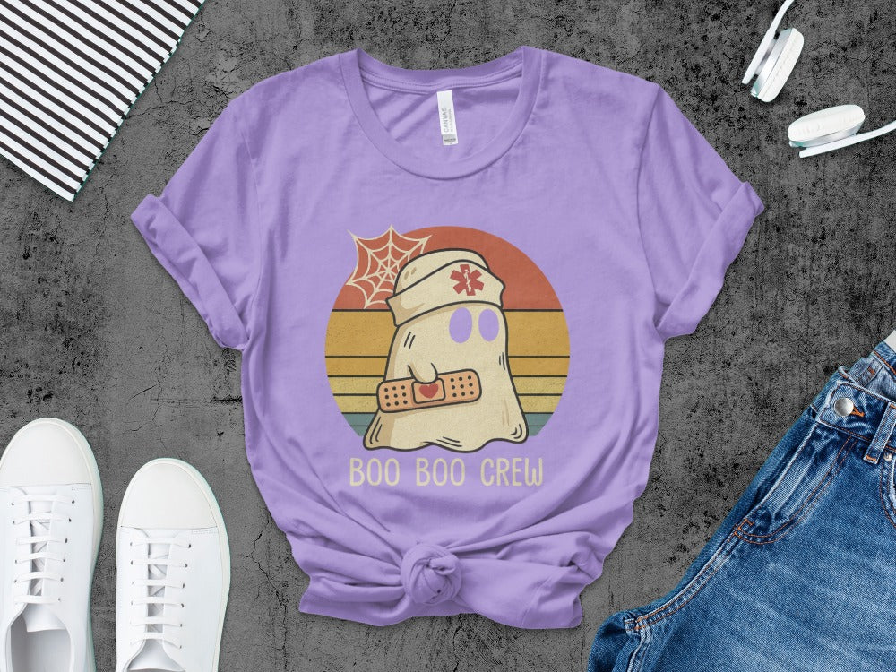 Funny Halloween Nurse Spooky Pumpkin Nursing Boo Crew T-Shirt