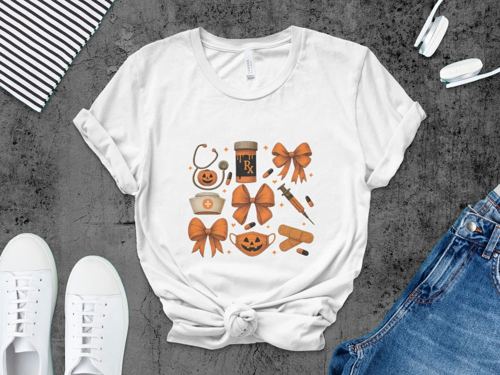 Funny Halloween Nurse Spooky Pumpkin Nursing Boo Crew T-Shirt