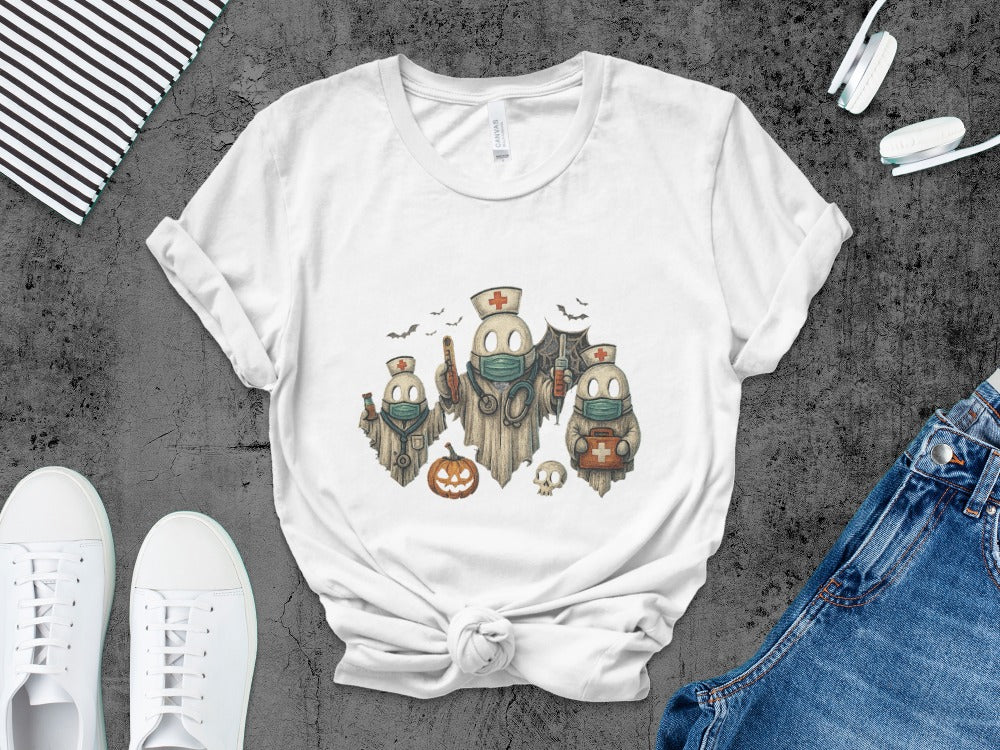 Funny Halloween Nurse Spooky Pumpkin Nursing Boo Crew T-Shirt
